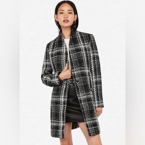 Plaid Recycled Wool Collarless One Button Coat